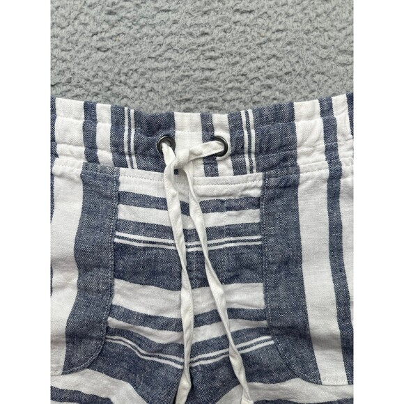 Athleta Blue White Linen Striped Elastic Waist Pockets Shorts Sz 4 - Picture 3 of 6